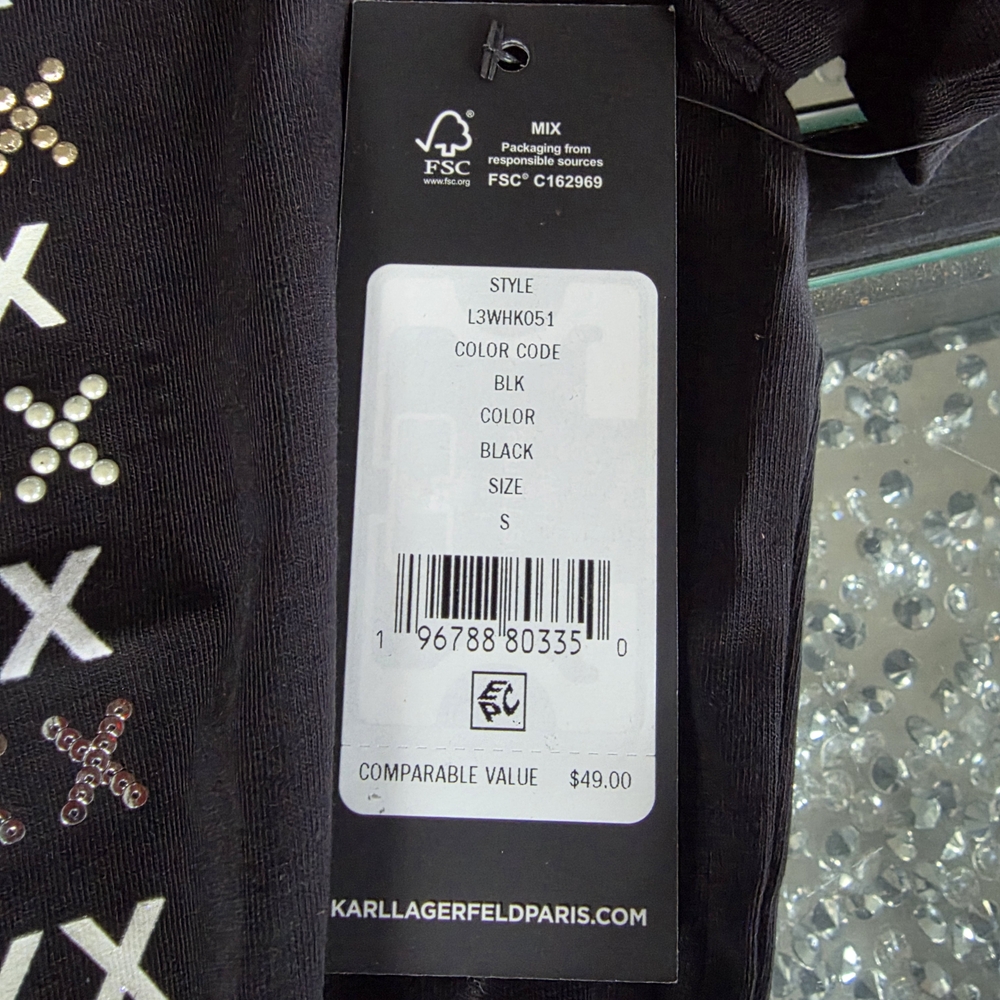 Karl Lagerfeld Black Tee with White and Silver Accents - Picture 2 of 11